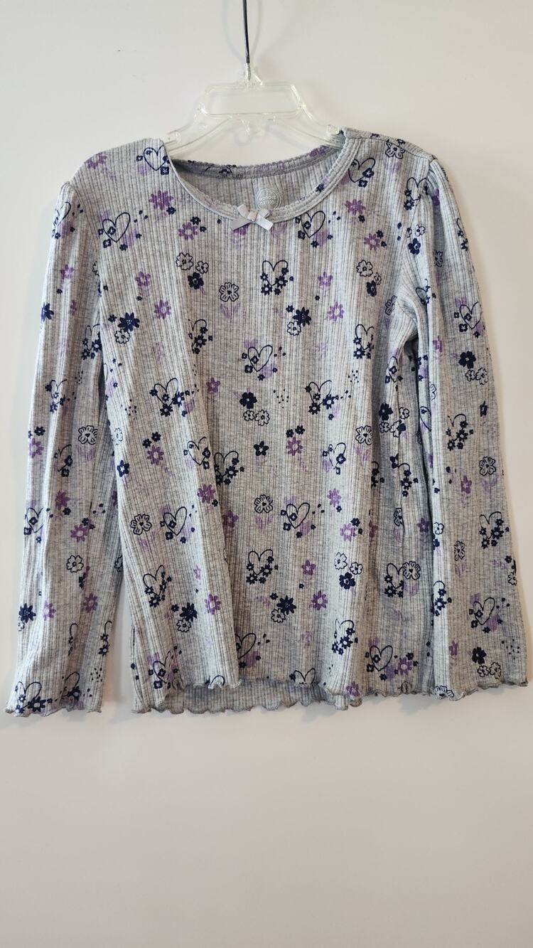 Wonder Nation Girls Ribbed Long Sleeve Top Grey Floral Hearts Size 8 #383